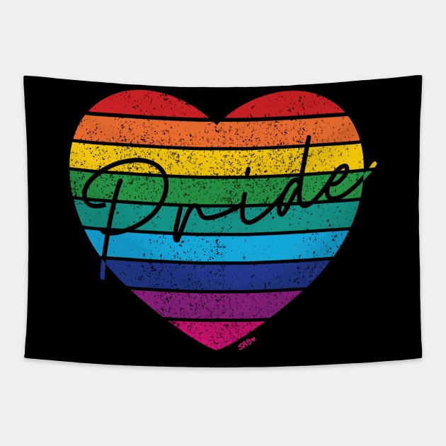 Retro Rainbow Heart - Pride Tapestry by meownarchy