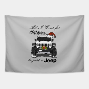 Christmas Jeep White Tapestry