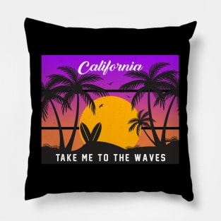 Vintage Surfing Paradise Sunset Sea Take me to the Waves Pillow