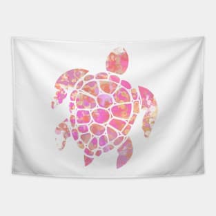 Sea Turtle Design in Pink and Orange Paint Drops Pattern Tapestry