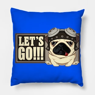 pug biker in glasses cartoon Pillow