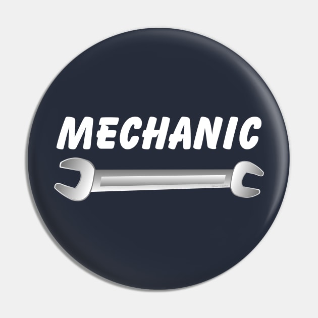 Mechanic Wrench White Text Pin by Barthol Graphics