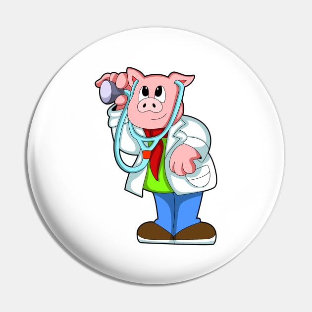 Pig as Doctor with Stethoscope Pin by Markus Schnabel