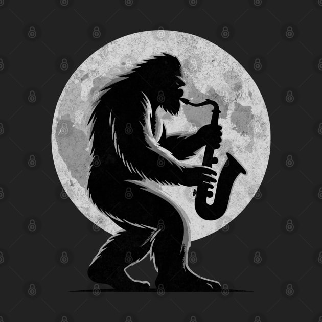 Saxophone Sasquatch Moon Believer Bigfoot Squatch Yeti Sax Player by Lunatic Bear