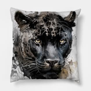 Panther Portrait Animal Painting Wildlife Outdoors Adventure Pillow