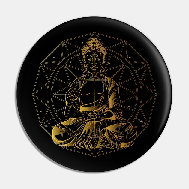 Golden Buddha With Mandala Pin by JFDesign123