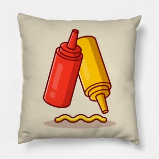 Ketchup And Mustard Cartoon Pillow