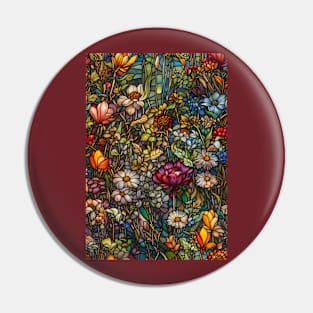 Stained Glass Colorful Wildflowers Pin