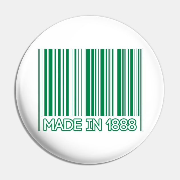 MADE IN 1888, Glasgow Celtic Football Club Green Barcode Design Pin by MacPean