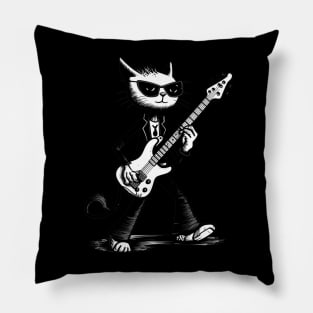 Funny Guitar Cat Rock Sunglasses Cat Playing Guitar Cool Cat Pillow