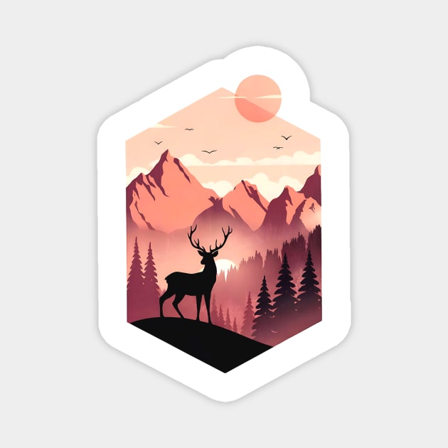 Sunset Wilderness Deer Scene Magnet by Designed By Marty