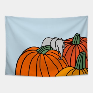 Funny Little Elephant and Halloween Pumpkins Tapestry