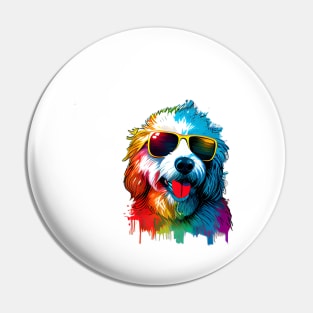 Colourful Cool Labradoodle Dog with Sunglasses Pin