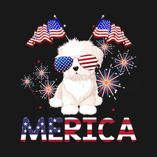 Merica Maltese Usa American Flag Independence T-Shirt