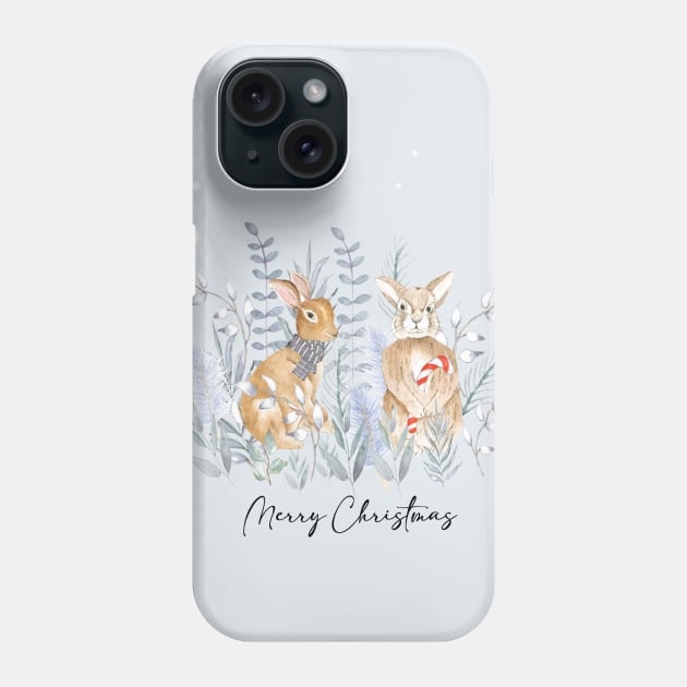 Merry christmas bunnies in the snow Phone Case by LatiendadeAryam