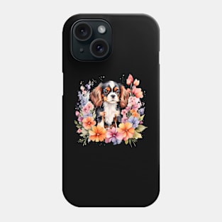 A cavalier king charles spaniel decorated with beautiful watercolor flowers Phone Case