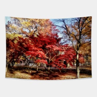 Bright Red Autumn Tree Tapestry