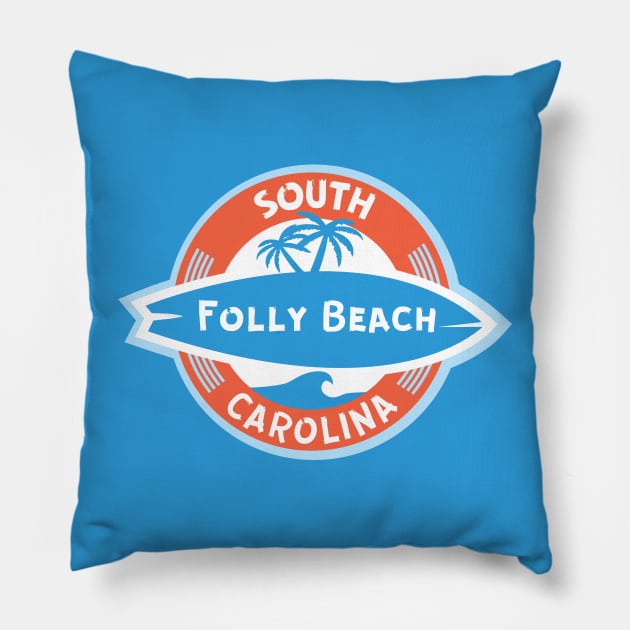 Folly Beach Surf Pillow by Trent Tides