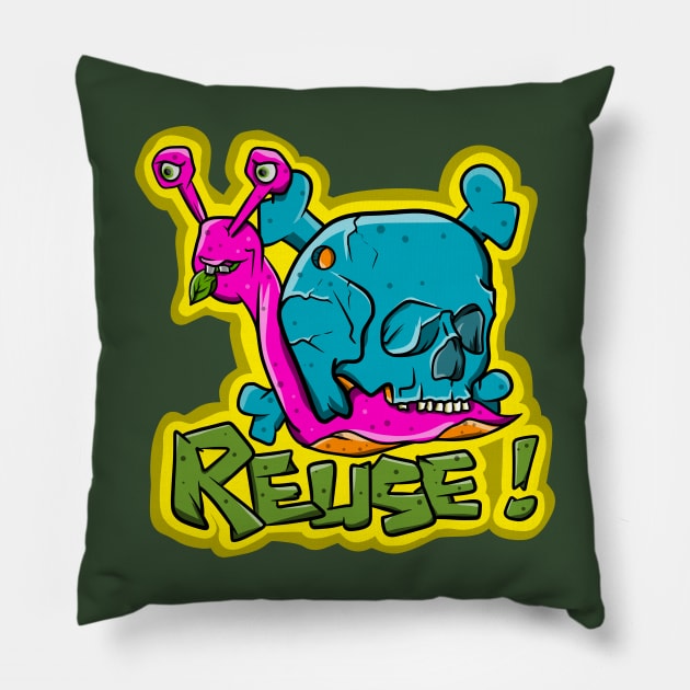 Reuse Recycle Funny Cartoon Snail Pillow by mailboxdisco