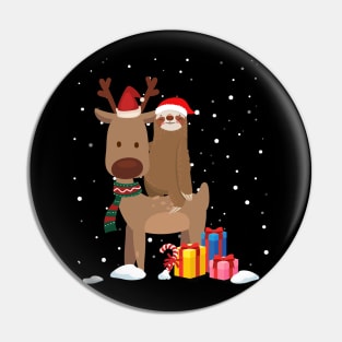 Santa Sloth Riding a Reindeer-Sloth Christmas Gift Pin