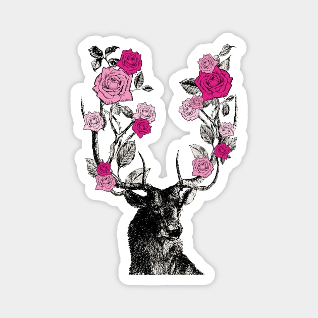 Stag and Roses | Stag and Flowers | Pink Roses | Magnet by Eclectic At Heart