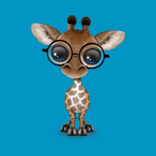 Cute Curious Baby Giraffe Wearing Glasses T-Shirt