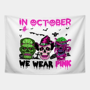 Skulls In October We Wear Pink Breast Cancer Awareness Tapestry