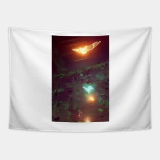 Cute Big Butterflies Lights Night Landscape Tapestry