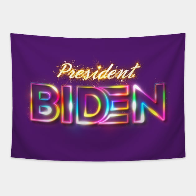 President Biden Rainbow Neo Sparkles Tapestry by Ratherkool