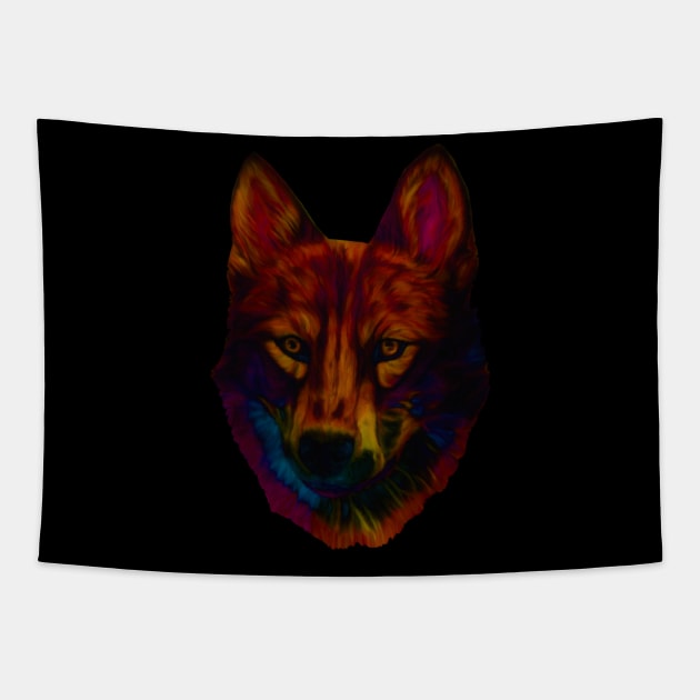 rainbow wolf Tapestry by candimoonart