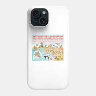 Cartoon Map of Southern California with List of Cities Phone Case