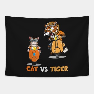 Cat Vs Tiger Riding Tapestry