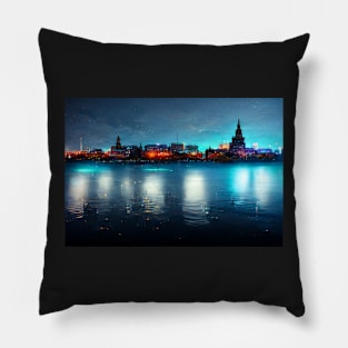 Helsinki City Skyline Neonlight / Helsinki - Finland Pillow