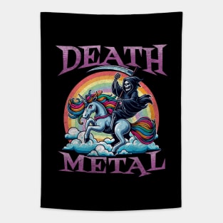 Grim Reaper Riding Unicorn - Funny Rainbow Clouds Death Metal Tapestry