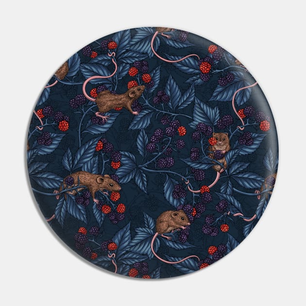 Mice and blackberries on navy Pin by katerinamk