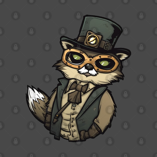 Cute Cartoon Steampunk Raccoon by Obotan Mmienu