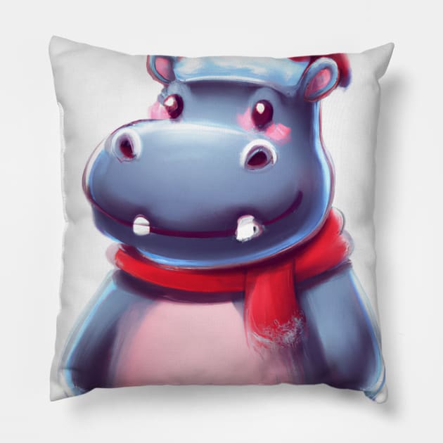 Cute Hippopotamus Drawing Pillow by Play Zoo