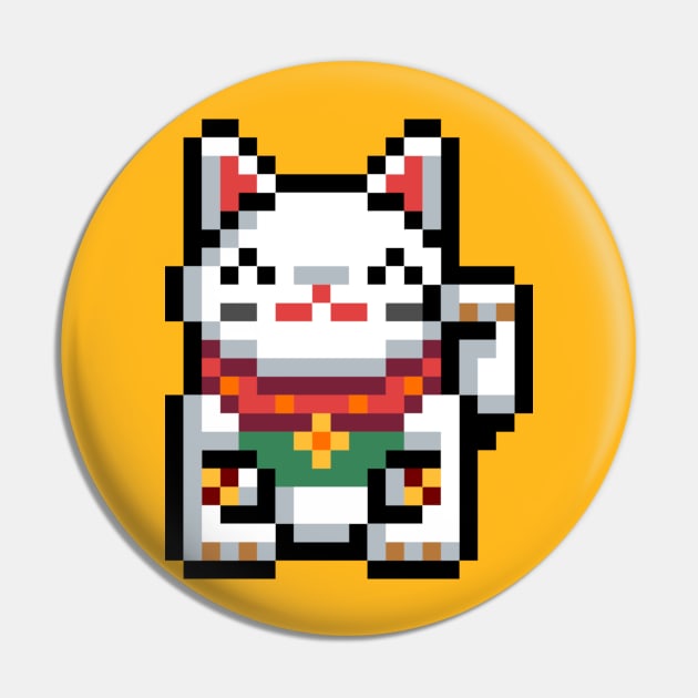 Maneki-Neko Lucky Cat 8-Bit Pixel Art Pin by StebopDesigns