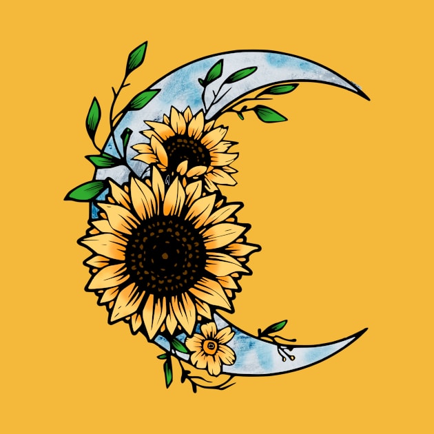 Sunflower and moon by LaainStudios