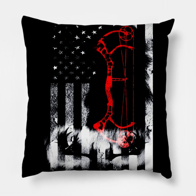 Bow Hunting US Flag Shirt Deer Hunter Pillow by Kiwistore