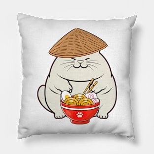 Funny fat cat is eating noodles Pillow