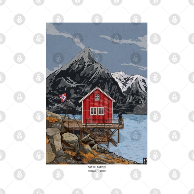 Rorbu Bergen Vestland Norway Illustration by Wall-Art-Sketch