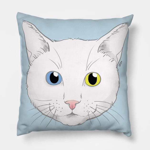 White Cat Face Pillow by meownarchy