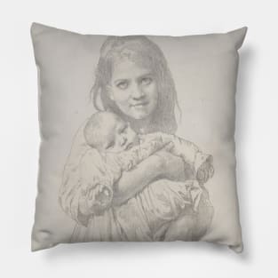 Fillette Et Enfant by William-Adolphe Bouguereau Pillow