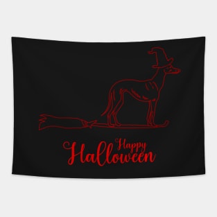 Happy Halloween italian greyhound with Witch broom and Witch hat Tapestry