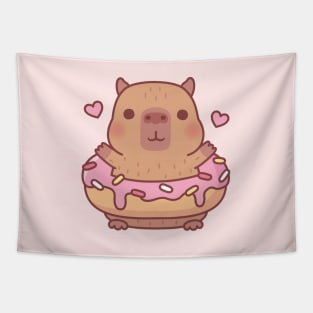 Cute Capybara With Pink Frosting Donut Tapestry