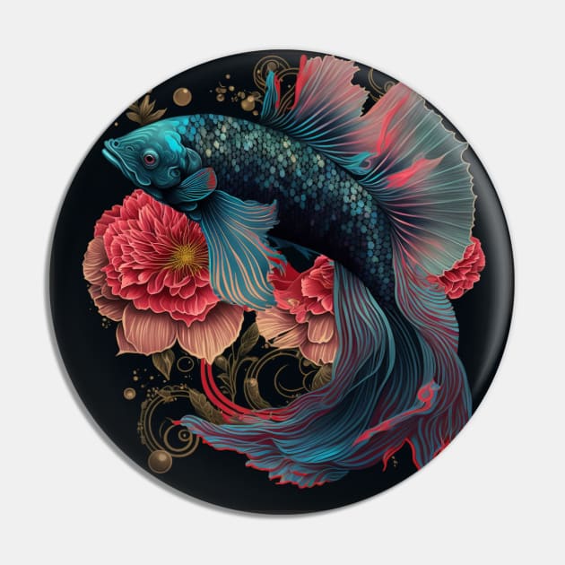 Floral Betta fish Pin by BloodRubyz