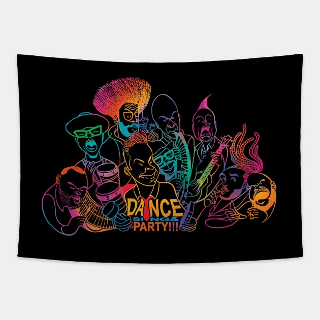 Dance Sing Party Jimmy Fallon and The Roots Black T-shirt Tapestry by Draw The Line