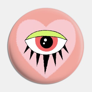 Evil Eye in Heart, Pastel Aesthetic and Neon Green, Pink, and Peach Pin