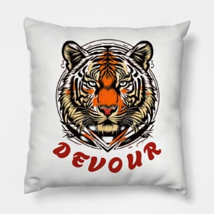 Devour tiger head Pillow